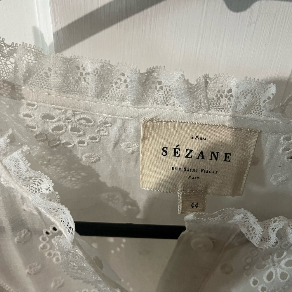 Sezane White Eyelet Ruffle Blouse - Picture 3 of 7